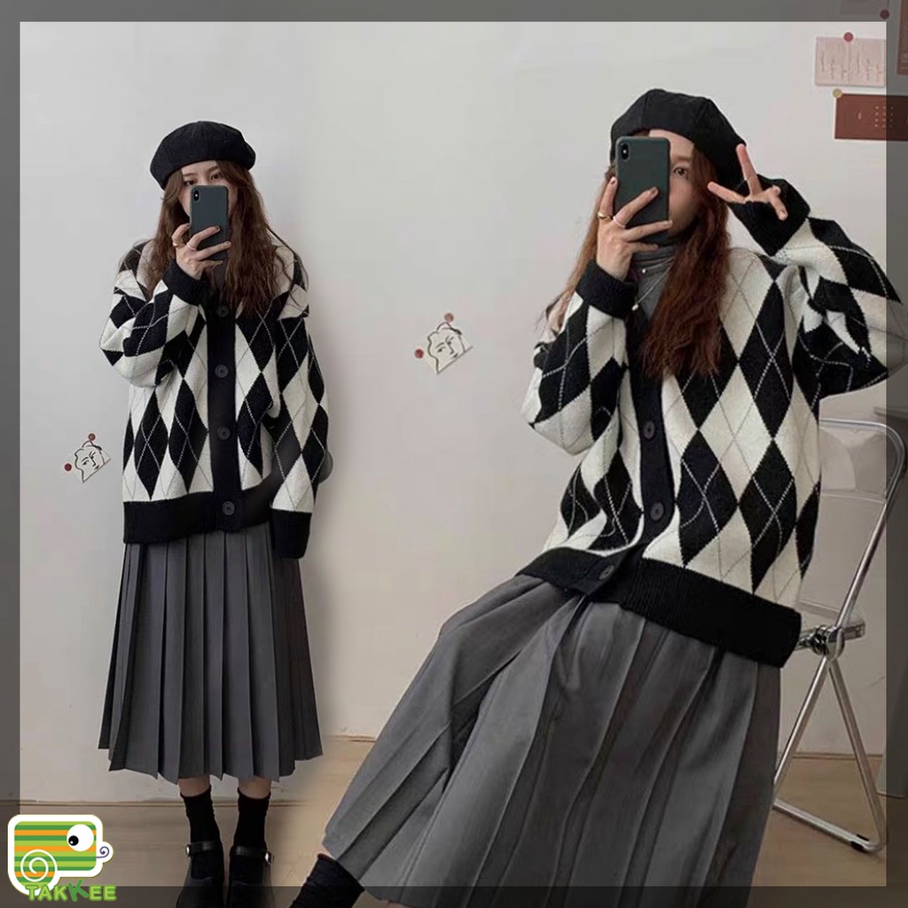 Áo Khoác Len Nữ, Khoác Cardigan Len Họa Tiết Kim Cương HOT TREND Hàng Quảng Châu Loại 1