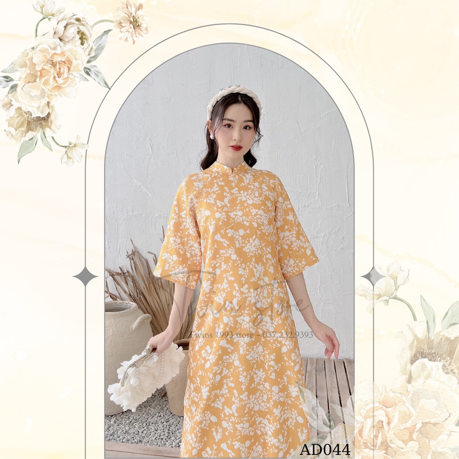 Áo dài nữ dáng suông kèm quần TWINS STORE chất lien, in hoa xinh xắn - AD044