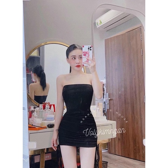 Đầm 2 dây body rút dây 2 bên chất len gân dày dặn