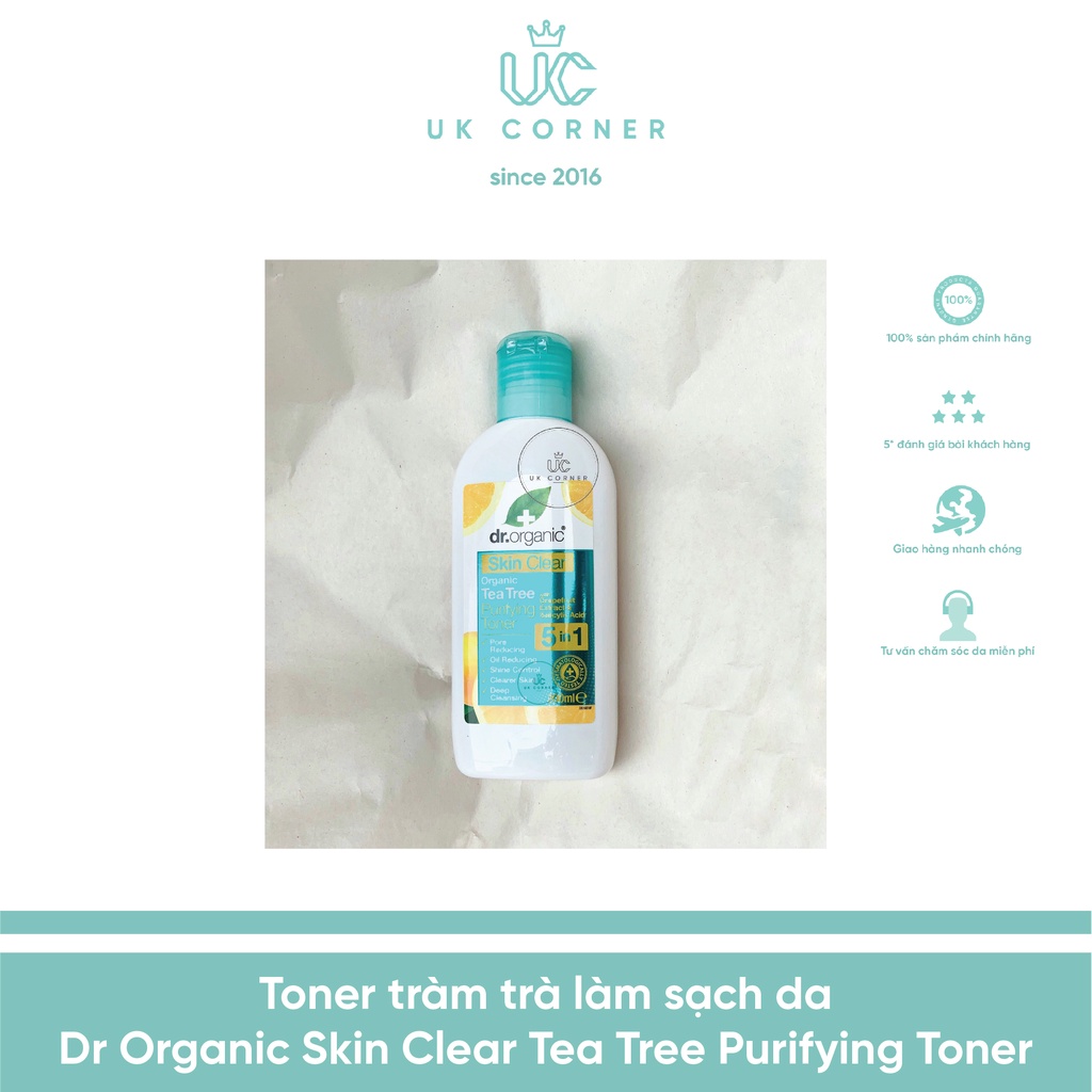 Toner tràm trà làm sạch da Dr Organic Skin Clear Tea Tree Purifying Toner