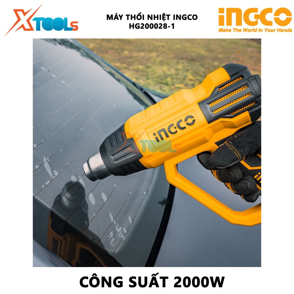 Bộ máy thổi nhiệt INGCO HG200028-1 | Bộ máy khò nhiệt 2000W, Nhiệt độ 50C / 50-630 ° C, màn hình hiển thị LCD tháo mối h