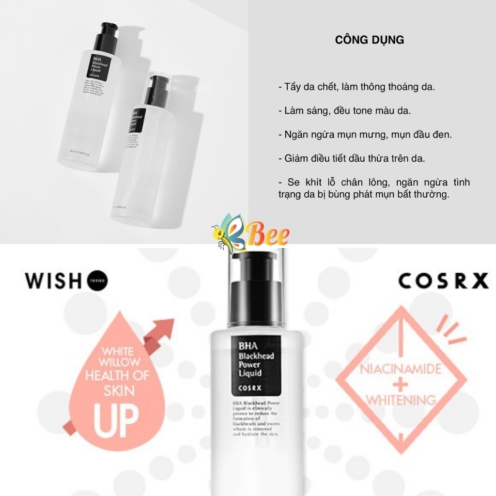 Dung dịch Tẩy Da Chết COSRX BHA Blackhead Power Liquid Hóa Học loại bỏ Mụn Đầu Đen, Mụn Ẩn, Lỗ Chân Lông To 100ml