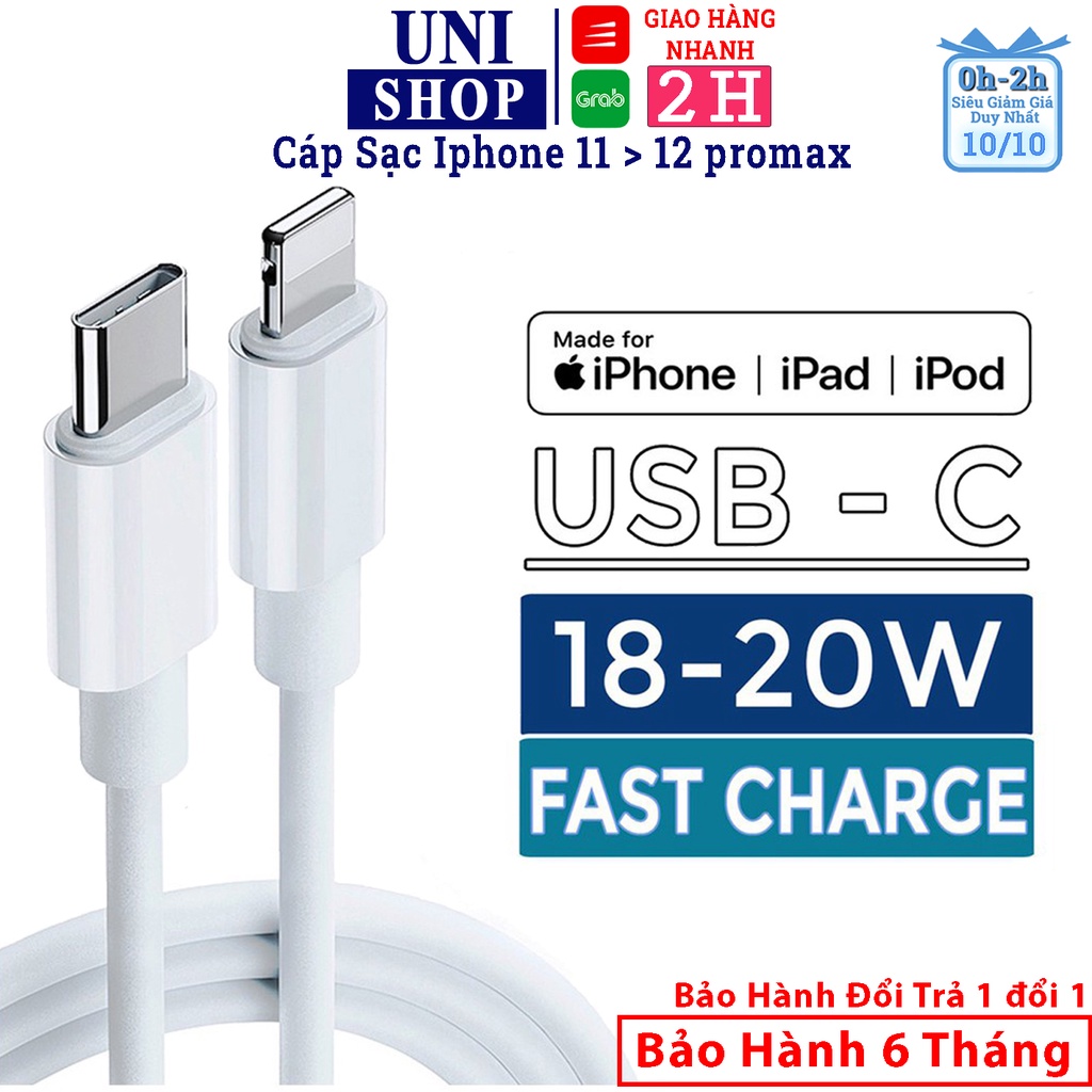 Dây sạc iPhone 11, đầu Type C, dành cho iphone 11promax/12 promax, sạc ổn định - Uni Shop