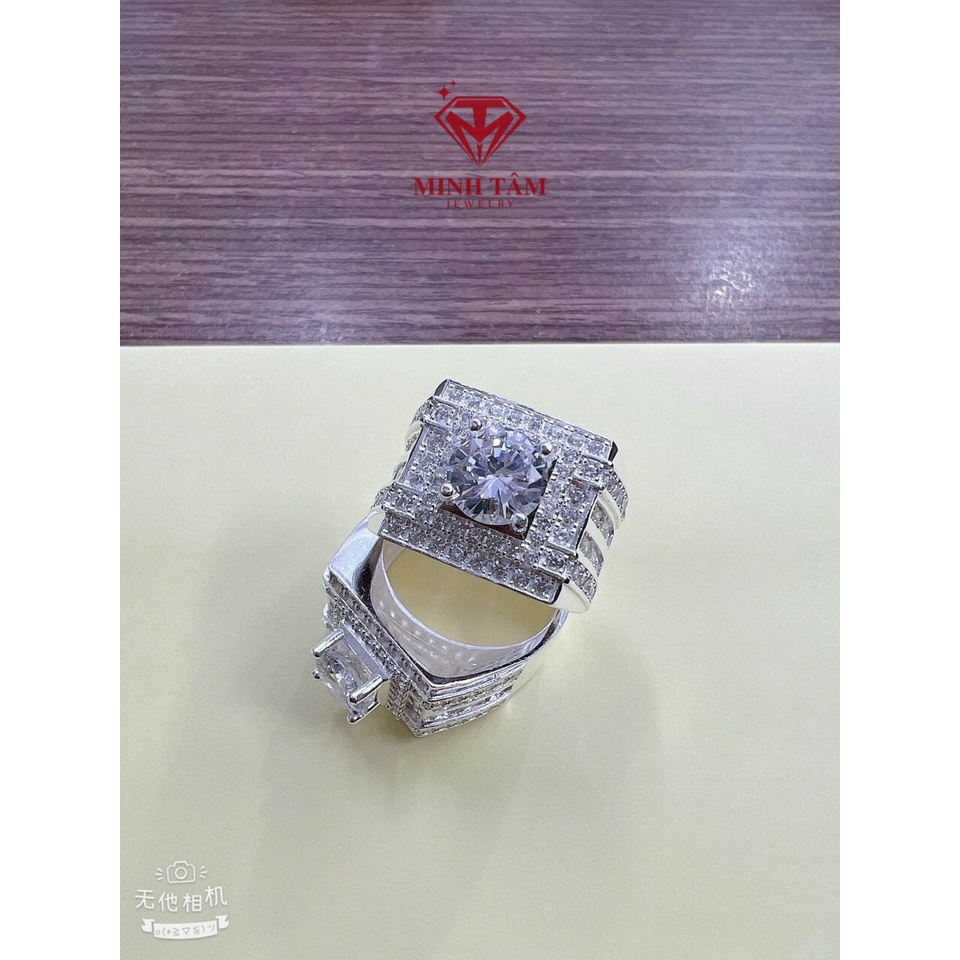 Nhẫn bạc nam đính đá chất liệu bạc ta Minh Tâm Jewelry