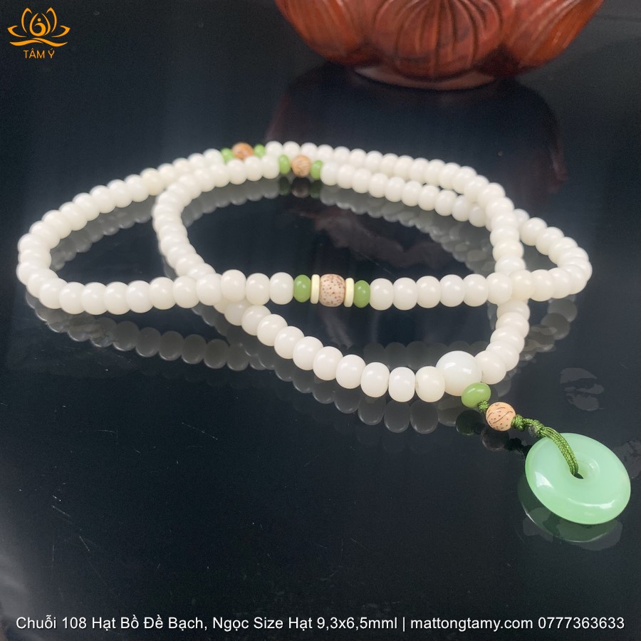 Chuỗi tràng hạt 108 Hạt Bồ Đề Bạch Ngoc tự nhiên  Size Hạt 9.3x6.5mm