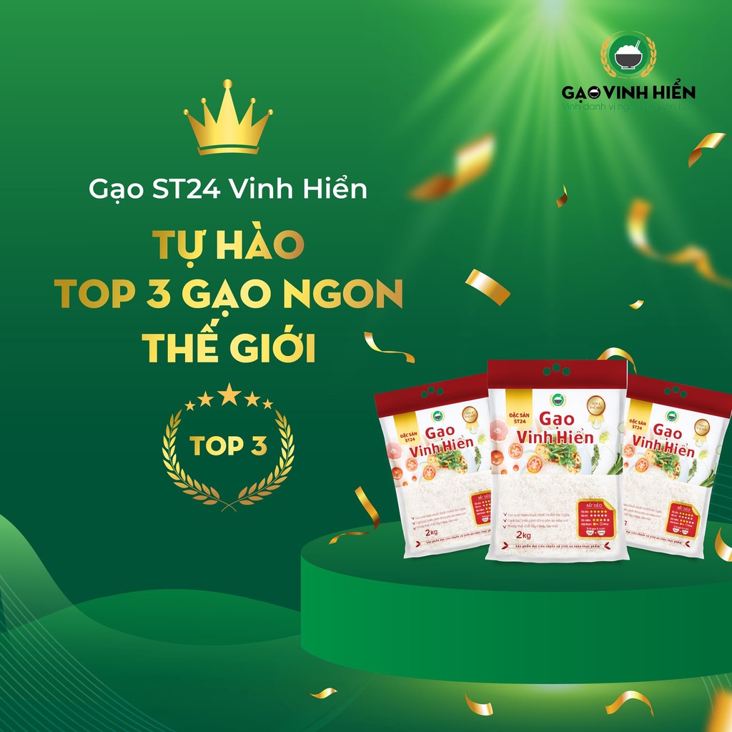 Gạo ST24 Vinh Hiển 2kg - Dẻo thơm nhiều, mềm, ngon cơm.