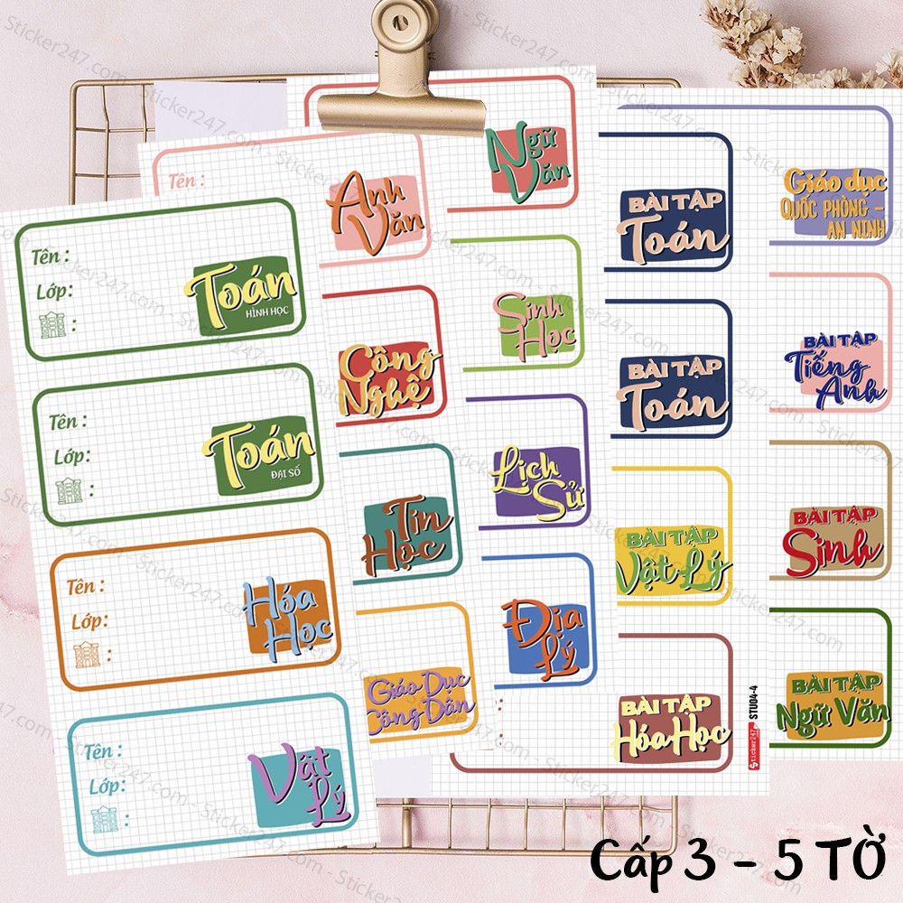 Sticker Nhãn Vở Môn Học Tiện lợi cho Cấp 1, Cấp 2, Cấp 3, Đại học 🌈𝑭𝒓𝒆𝒆𝒔𝒉𝒊𝒑 chống nước 🍃 Sticker Nhãn Vở Ham Học