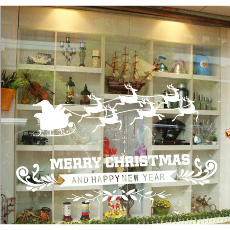 Decal trang trí noel hít tĩnh điện 2 mặt không dơ kính Mẫu Đoàn Xe Tuần Lộc | BigBuy360 - bigbuy360.vn