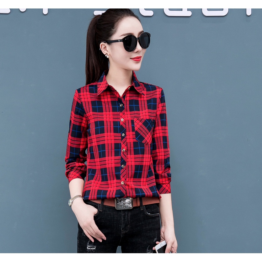 Áo Sơ mi kiểu nữ, Áo Sơ mi nữ caro công sở Chất vải đẹp Sm49