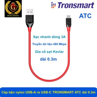 Cáp sạc nhanh TRONSMART ATC USB-A to USB-C QC 3.0 18W dài 0.3m