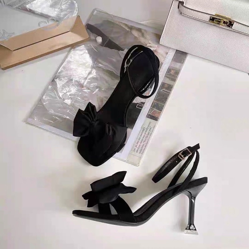 Guốc nữ cao 9P có nơ 2 màu trắng đen thời trang kiểu Hàn Quốc hiện đại trẻ trung cá tính Ulzzangshop520