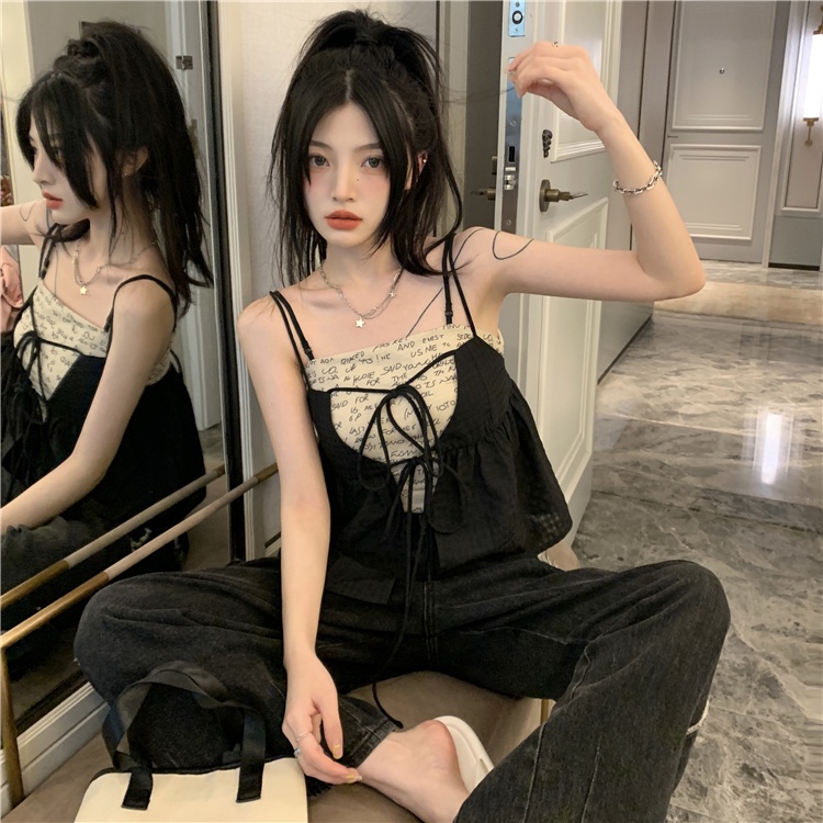 HUANG YOYO  Set Áo Hai Dây Và Áo Khoác cardigan Thời Trang Hàn Quốc Cho Nữ