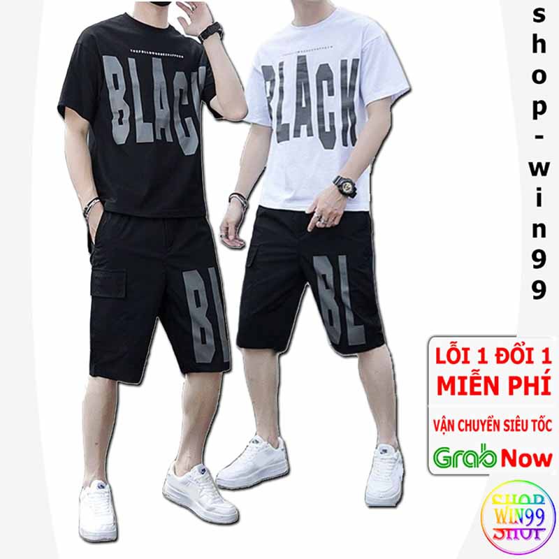 [ HOTTTT ] Bộ Thể Thao Nam Chất Thun Mè 2 Màu đen trắng kiểu tay ngắn in chữ plack mặc nhà