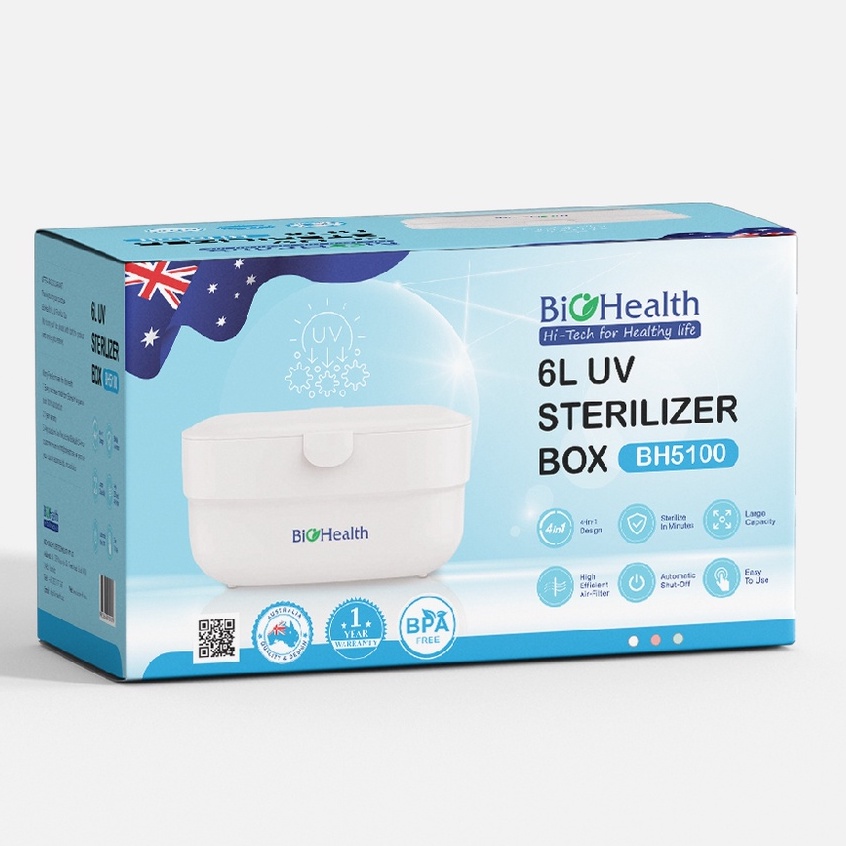 Hộp Tiệt Trùng, Khử Trùng Bình Sữa Bằng Tia UV Cửa Trên Dung Tích 6L - Chính hãng Biohealth BH5100