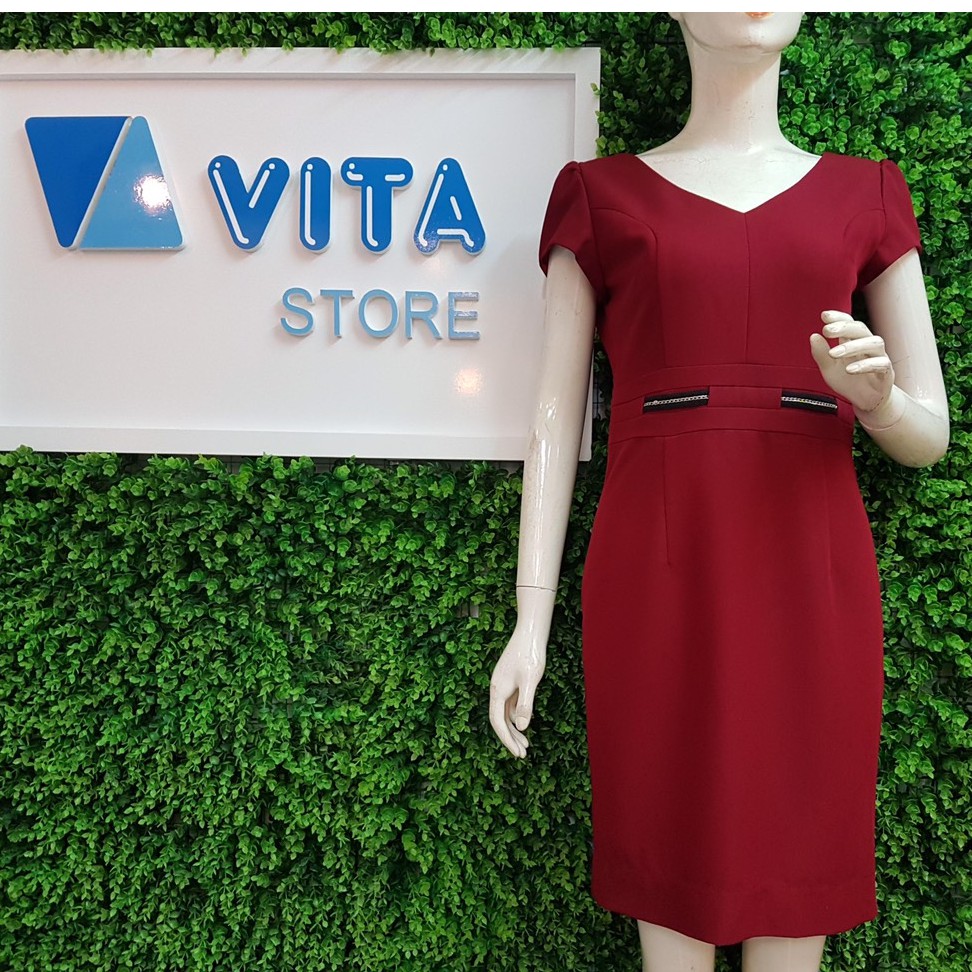 Váy công sở cổ tim trước sau