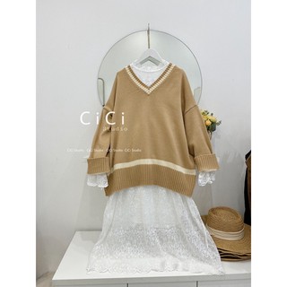 Áo len cổ tim viền- ảnh thật