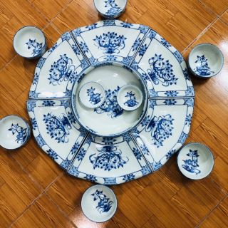 Bộ đồ ăm men ngọc lam vẽ tay hoa sen