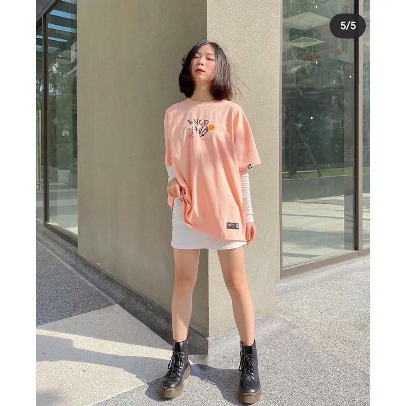 Áo thun nam nữ Angel Land unisex tay lỡ cổ tròn cotton hồng đen basic phom rộng oversize local brand Cheapy