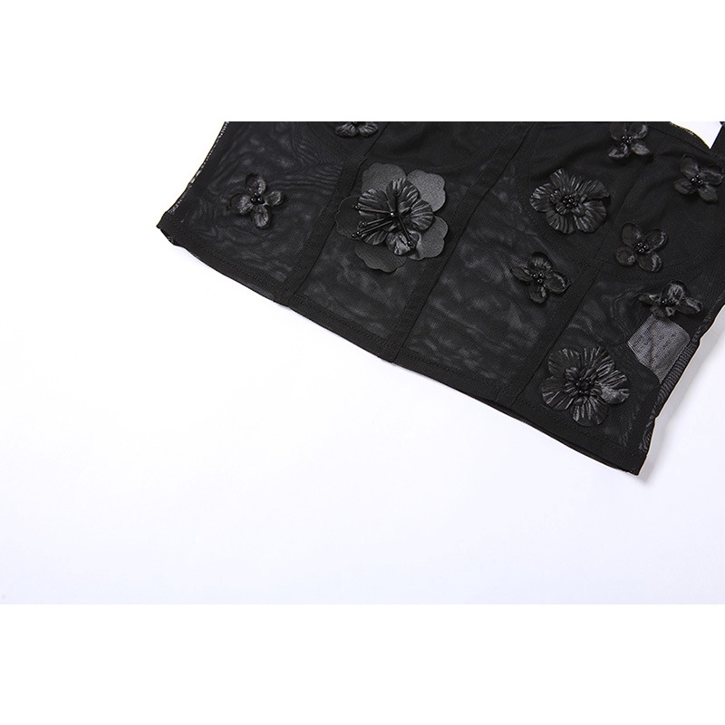 Áo Tank Top Hở Lưng Phối Lưới Hoạ Tiết Hoa Quyến Rũ Hợp Thời Trang Cho Nữ