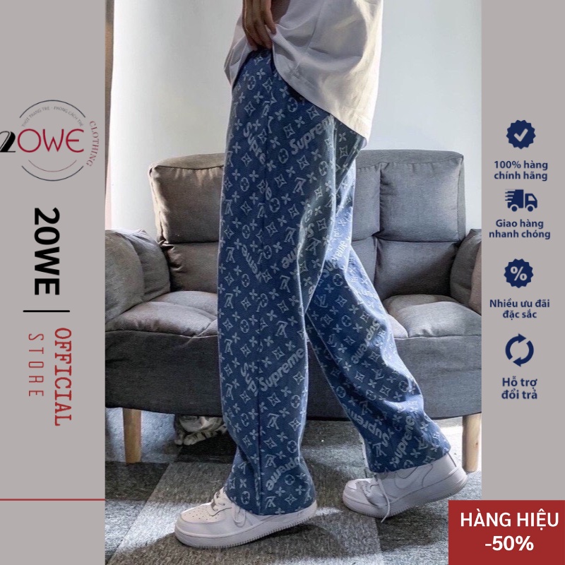 🔥HOT HIT - Hàng Có Sẵn 🔥, Quần Jean baggy nam “ HOẠ TIẾT THÊU “ LV_SPO ống suông, rộng style nam tính hot 2021