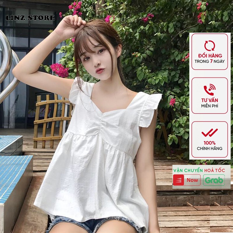 Áo 2 dây bản to babydoll Linzstore - Áo hai dây bản to viền bèo chất đũi lạnh siêu mát