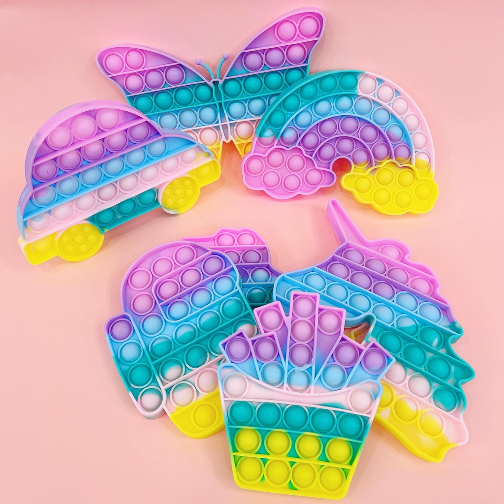 Đồ Chơi Bong Bóng Silicone Tròn Hình Kỳ Lân Cầu Vồng Cho Trẻ Em
