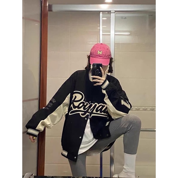 Áo Khoác Bomber Unisex, Áo Bomber Bóng Chày Royalty Form Rộng Chất Gió Và Kaki