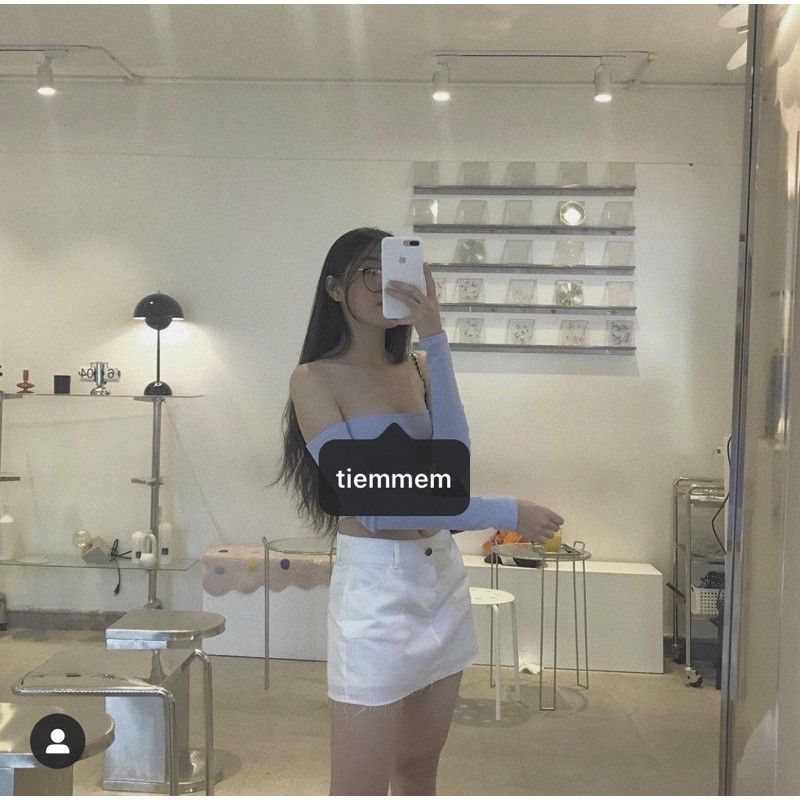 SP000900 Áp Ống Dài Tay Xanh Xanh ( Off shoulder long )- Tiệm Mềm Croptop