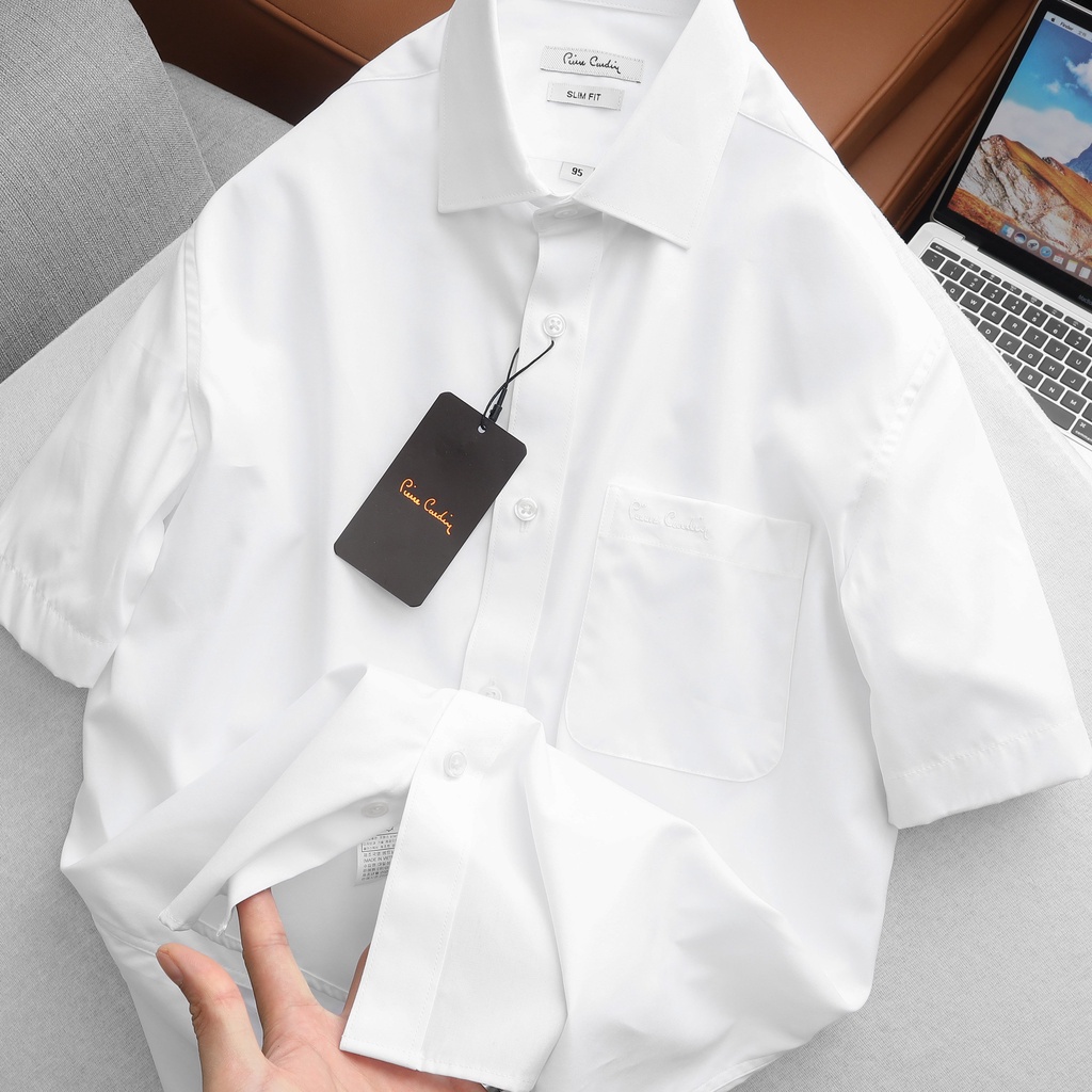Áo Sơ Mi Nam Ngắn tay P.cardin Xuất Hàn Màu Trắng chất liệu cotton