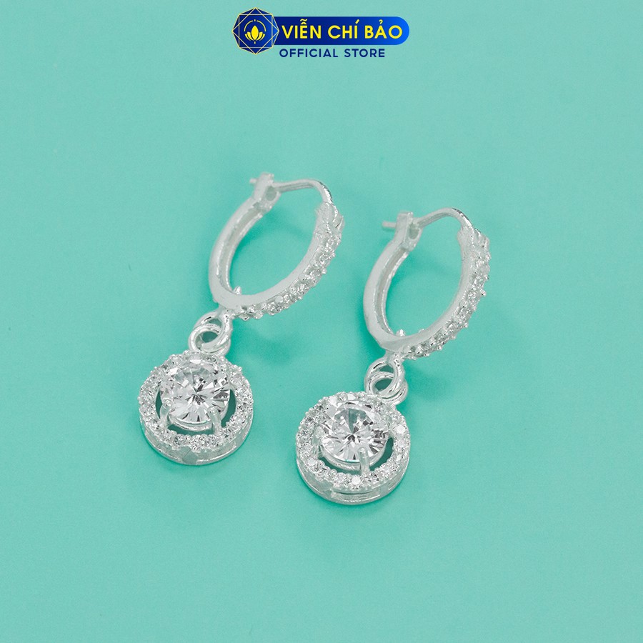 Bông tai bạc nữ Đá tròn chất liệu bạc 925 thời trang phụ kiện trang sức Viễn Chí Bảo B400591