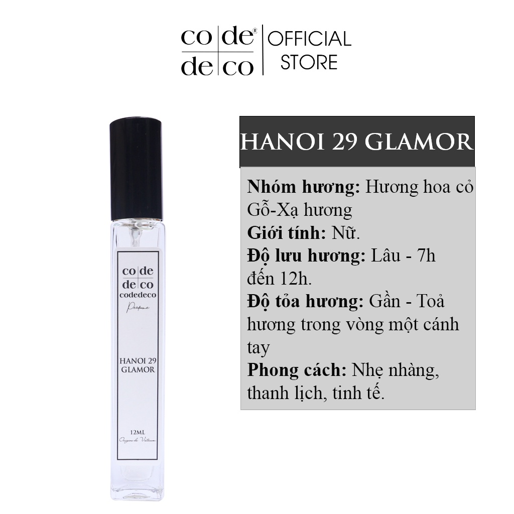 Tinh dầu nước hoa nữ CODEDECO Hanoi 29 Glamor 10ml Nhẹ Nhàng, Thanh Lịch, Tinh Tế