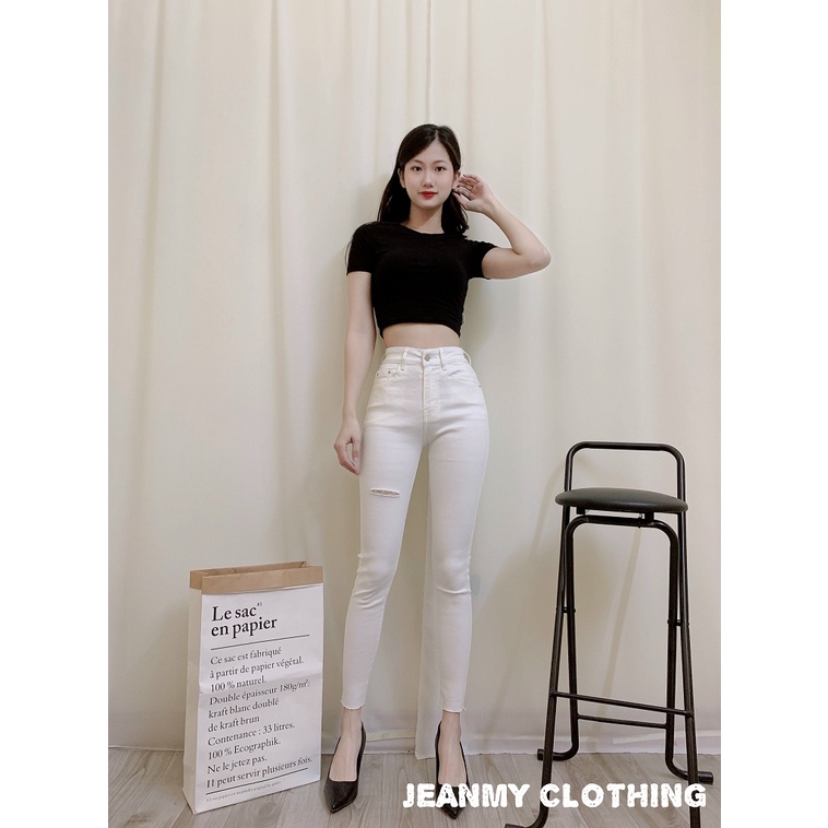 Quần Jean nữ lưng cao trắng rách gấu, hack dáng, quần bò cạp cao skinny jeans bigsize trơn dài basic | BigBuy360 - bigbuy360.vn