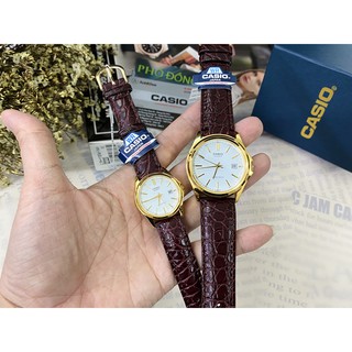 Đồng hồ đôi nam nữ dây da Casio Anh Khuê MTP/LTP 1183Q-7A