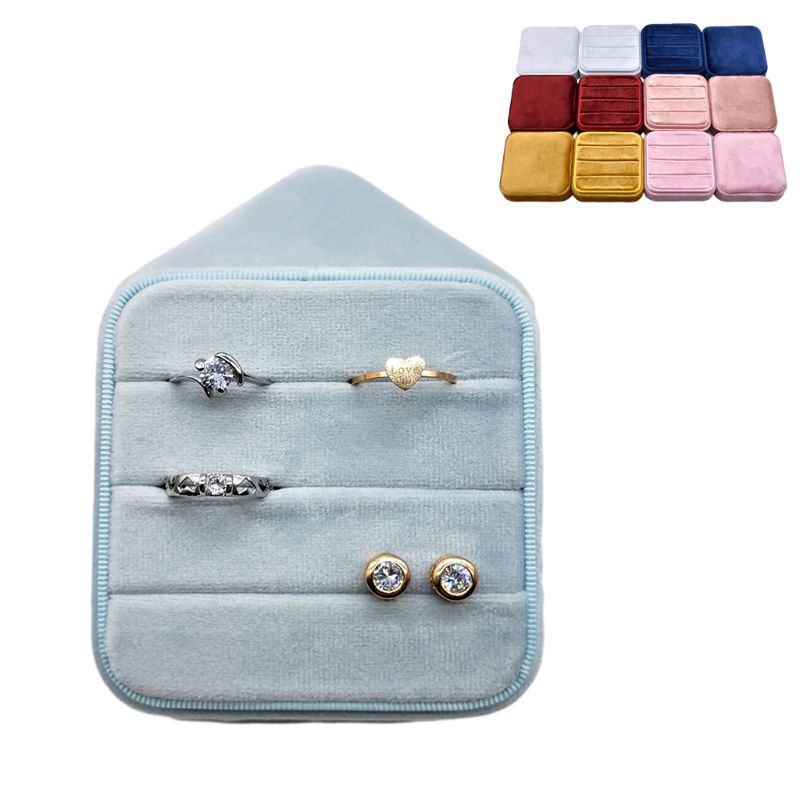 QQ Hộp Đựng Nhẫn Hình Vuông Chất Liệu Nhung Có Nắp Tháo Rời Được Tiện Dụng