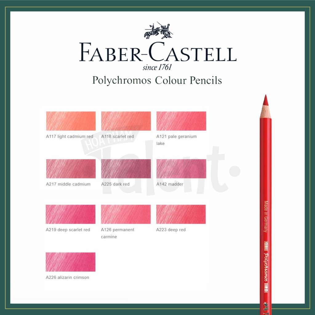 - Bút chì màu FABER CASTELL Polychromos - Tone Red (Cây lẻ)