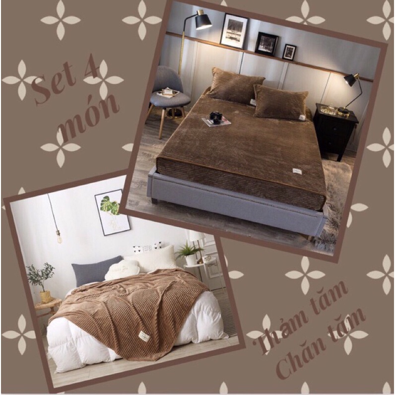 (XẢ KHO ) BỘ 4 MÓN CHĂN GA NỈ NHUNG TĂM HÀNG DÀY ĐẸP
