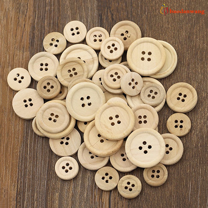 50 khuy gỗ tròn 4 lỗ màu sắc tự nhiên