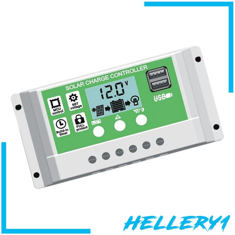 [Hellery1] Bộ Điều Khiển Sạc Pin Năng Lượng Mặt Trời 12V / 24V LCD Hai Cổng USB