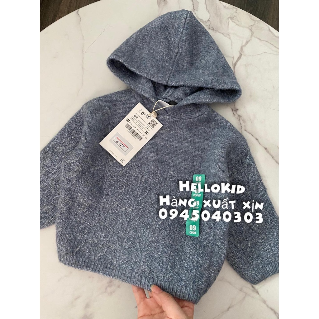 Áo len hoodie len xanh lạ cho bé