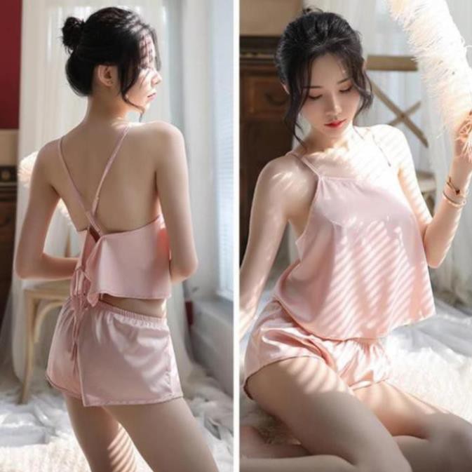 [HÀNG CAO CẤP] Đồ ngủ lụa cao cấp hai dây chéo lưng gợi cảm (màu đỏ đô) Ly Ly Shop  ྇  ྇ -bi21