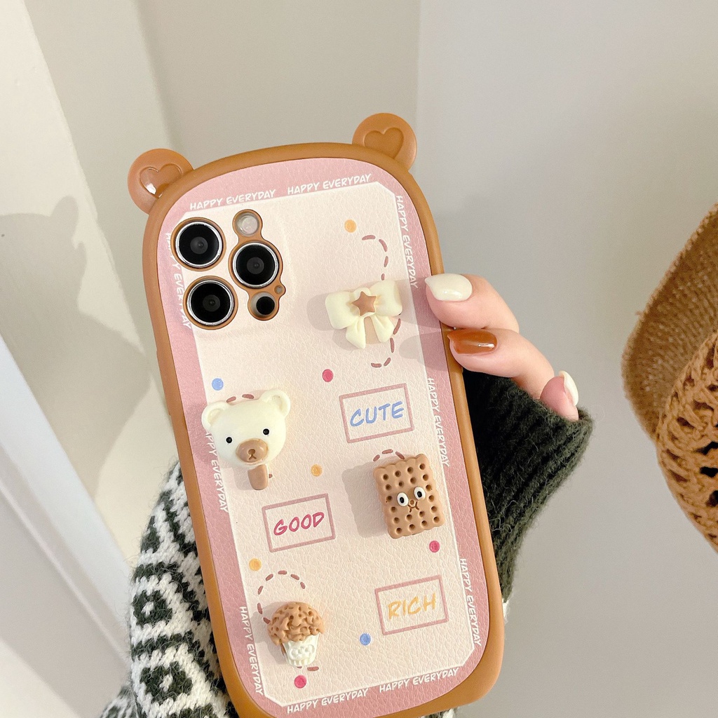 Ốp lưng điện thoại iphone bánh mì tai gắn stick gấu 7plus x xsmax 11 11promax 12 12pro 12promax 13 13pro 13promax DT14