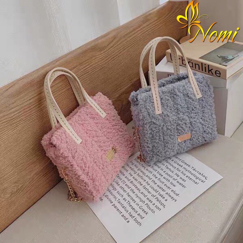 Túi len tự đan quai da