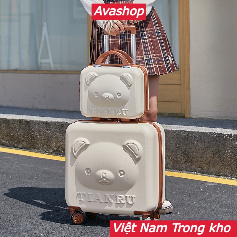 Vali Size 20 Inch，Du Lịch Mini Có Khóa Mật Khẩu Họa Tiết Gấu Hoạt Hình Dễ Thương,vali Kéo Du Lịch Cho Bé Gái