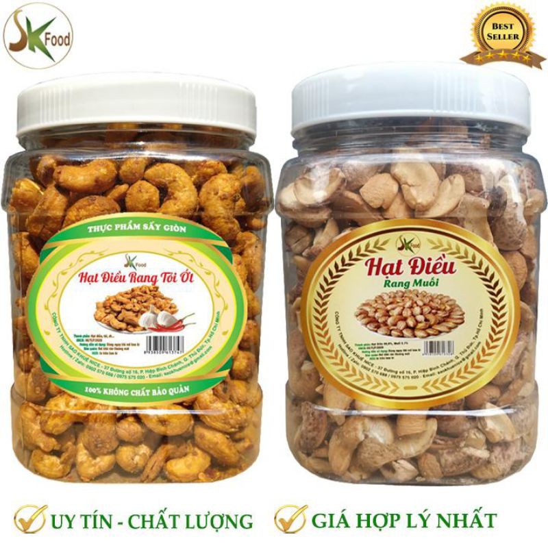 Combo 2 hũ: 500G HẠT ĐIỀU RANG MUỐI + 500G HẠT ĐIỀU RANG TỎI ỚT SK FOOD