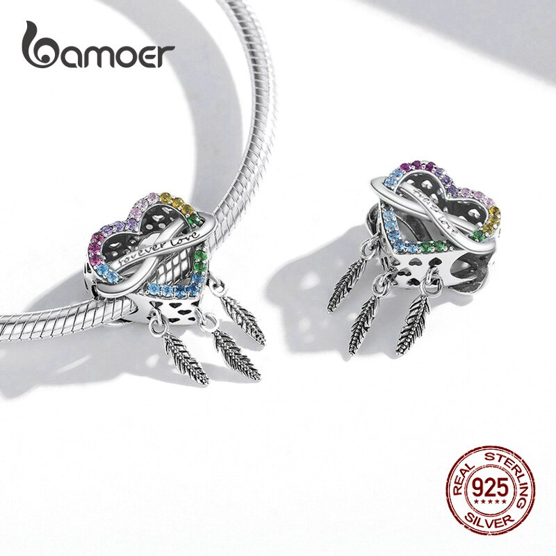 Mặt trang sức BAMOER bằng 100% bạc 925 đính đá zircon đầy màu sắc làm vòng đeo tay/ trang sức thủ công DIY