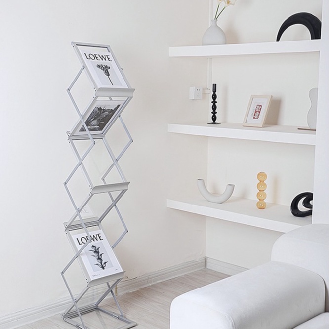 Kệ ziczac để sách và tạp chí, giá sách decor góc bàn làm việc phong cách Hàn Quốc bằng kim loại cao cấp