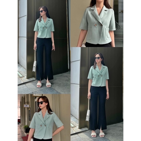 Áo khoác blazer nữ 1 lớp tay ngắn dáng ngắn hàng thiết kế Huien Design form Hàn Quốc thời trang thanh lịch trẻ trung | BigBuy360 - bigbuy360.vn