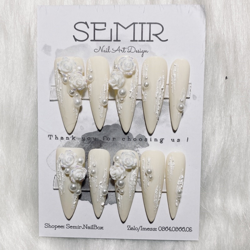 Nail Box thiết kế theo yêu cầu - Nail cô dâu đính hoa hồng nhẹ nhàng