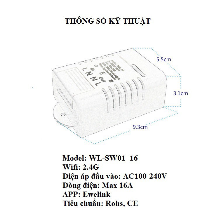 Công tắc điều khiển từ xa đa năng qua Wifi 16A ( CỐNG SUẤT LỚN 3500W ) SSHCN