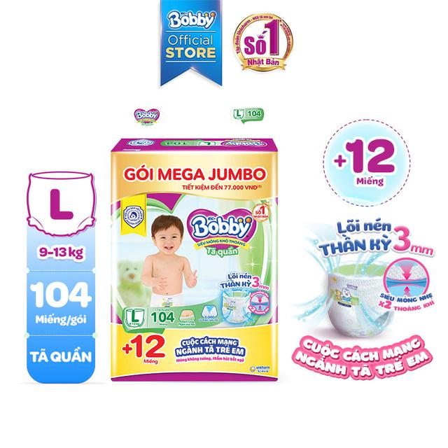 Combo 2 Tã quần Bobby Lõi nén Mega Jumbo L104 (Không tặng miếng)